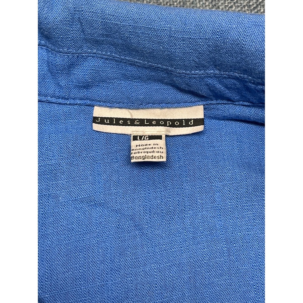 Jules & Leopold Blue Linen Blend Short Sleeve Tie Front Cropped Shirt Womens L - Picture 2 of 5